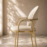 Modern Upholstered Dining Chair Set of 2 with Gold Stainless Steel Frame and Curved Backrest